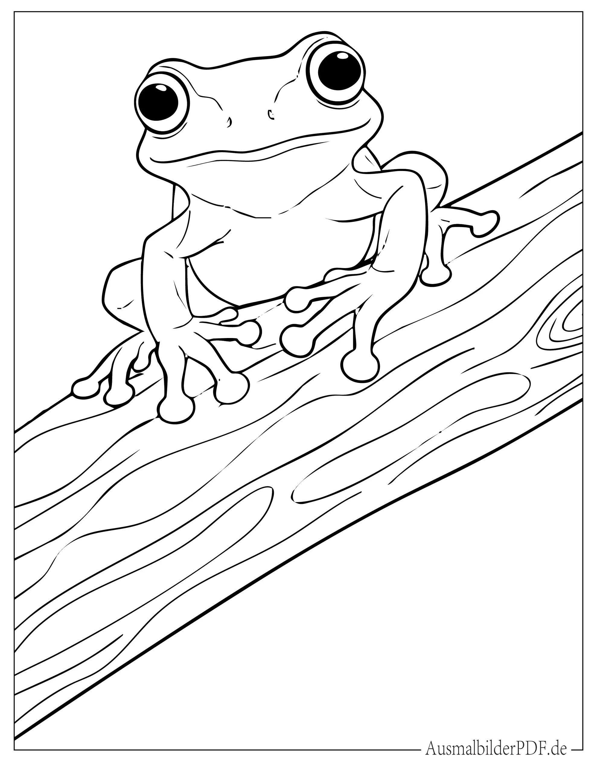 Niedlicher Laubfrosch auf Baumstamm Malvorlage