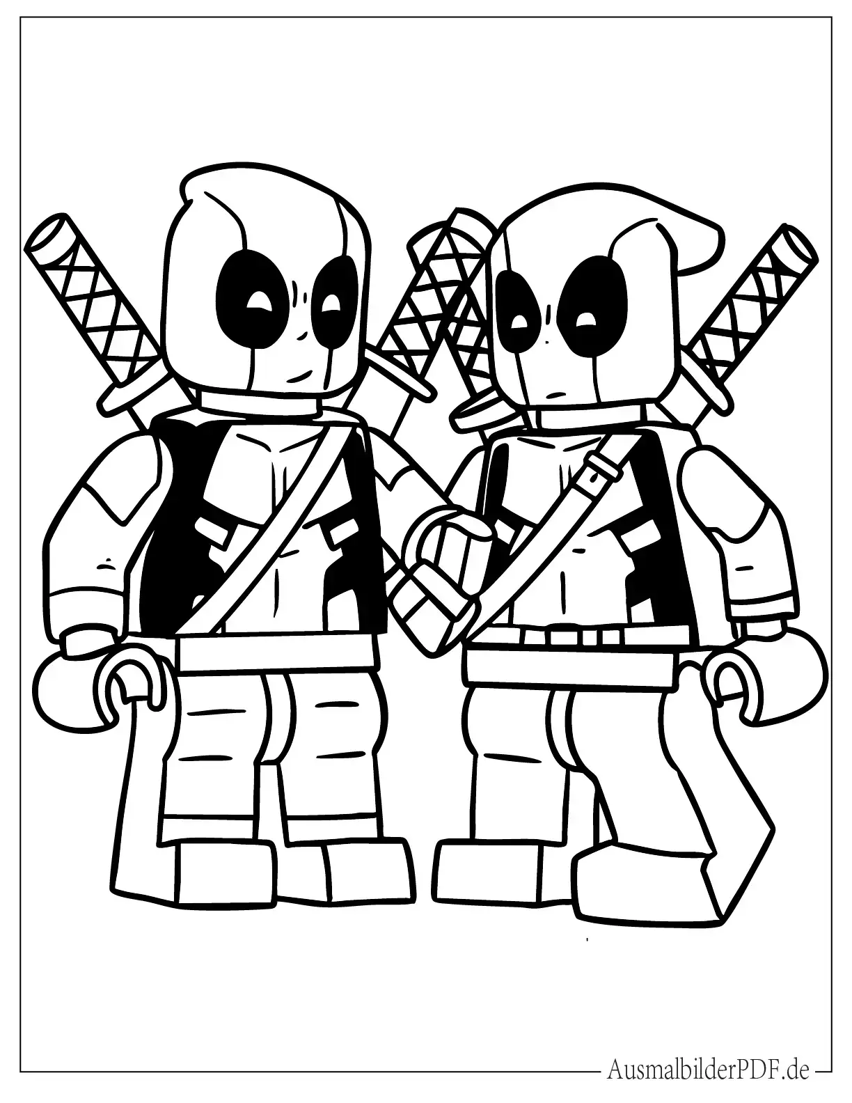 18 Deadpool Ausmalbilder (Gratis Malvorlagen zum drucken) Lego Deadpool zwei Figuren zum Ausmalen für kleine Kinder