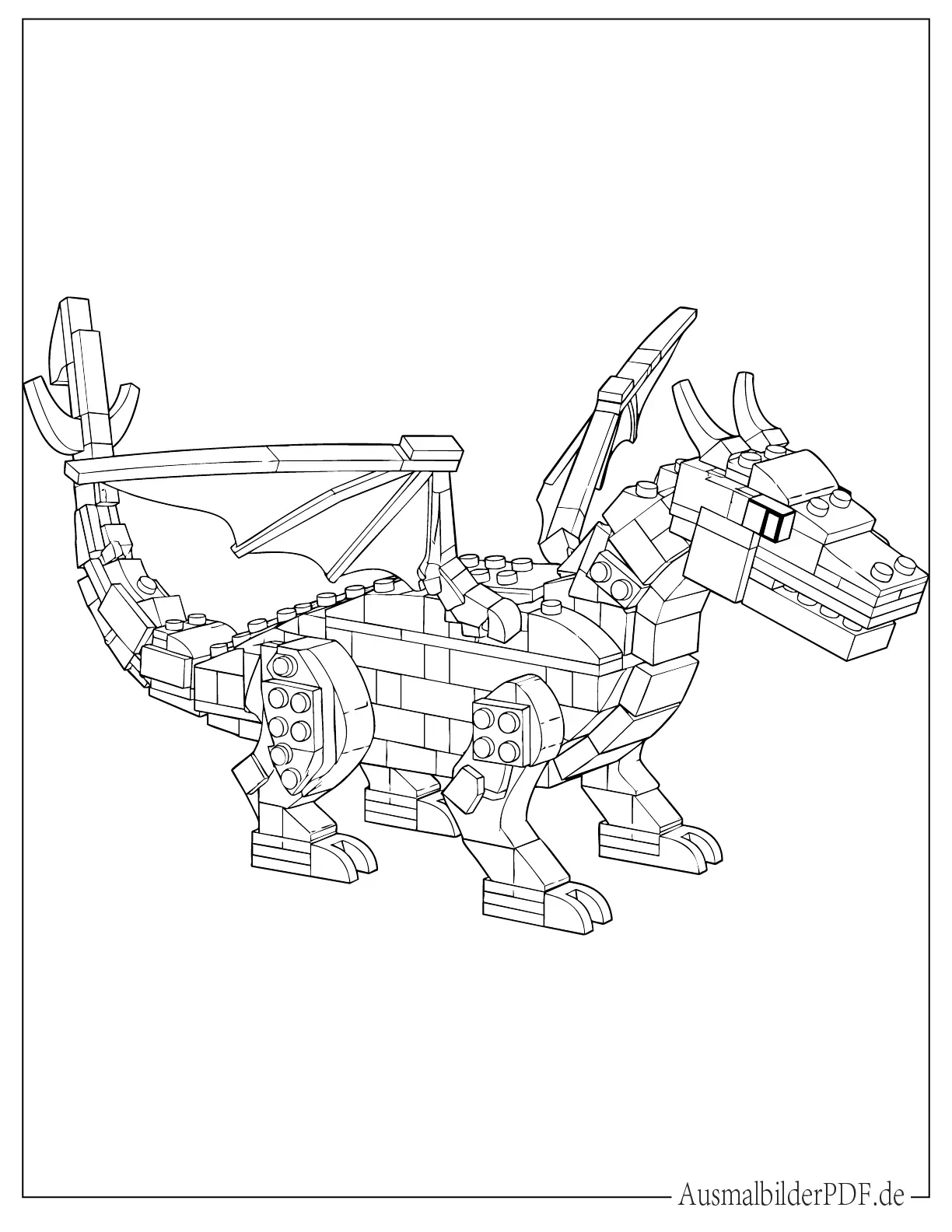 Einfacher Lego Drache druckbare Malvorlage für kleine Kinder