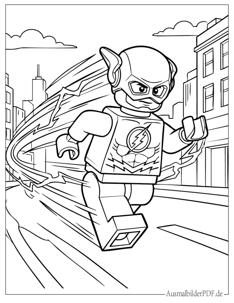 Ausmalbild von Lego Flash, ideal für Kinder zum Ausmalen und kreativen Spielen zu Hause