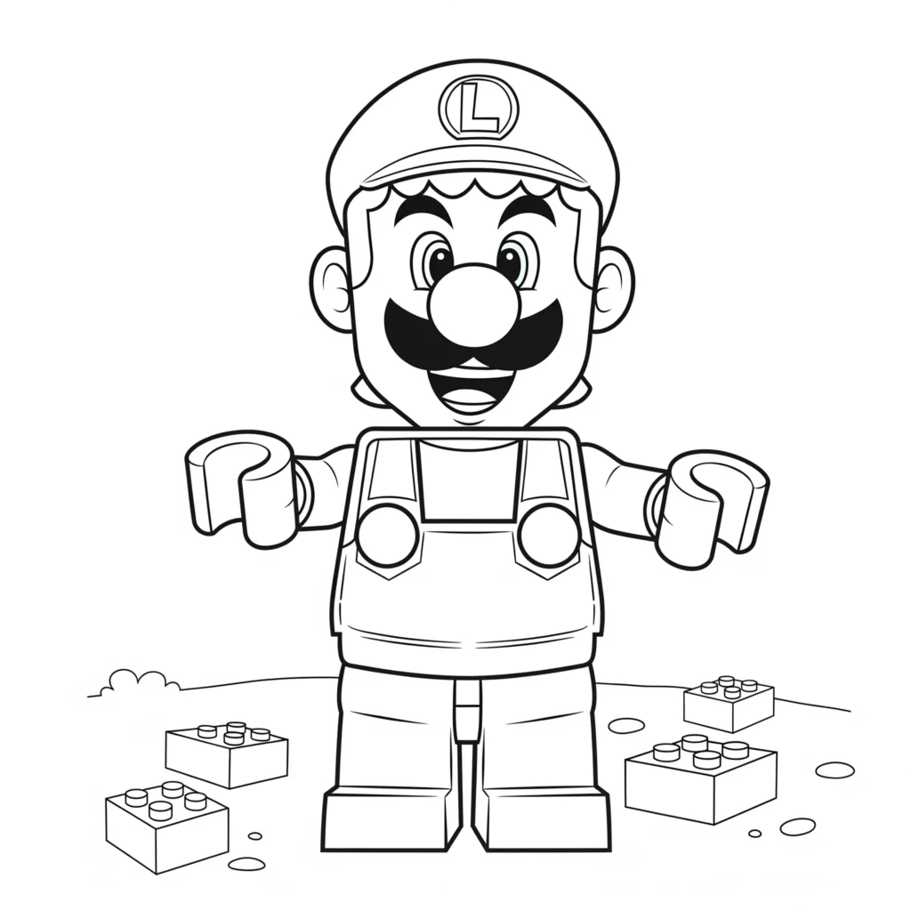 Lego Luigi Malvorlage zum Ausdrucken und Ausmalen, geeignet für kreative Kinder