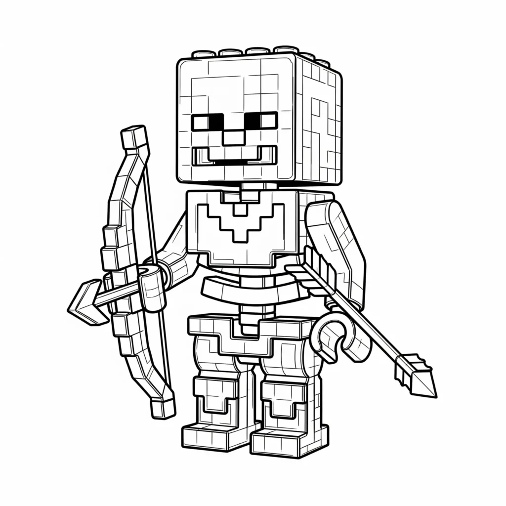 Lego Minecraft Skelett Ausmalbild als PDF zum Ausdrucken für Kinder und Erwachsene