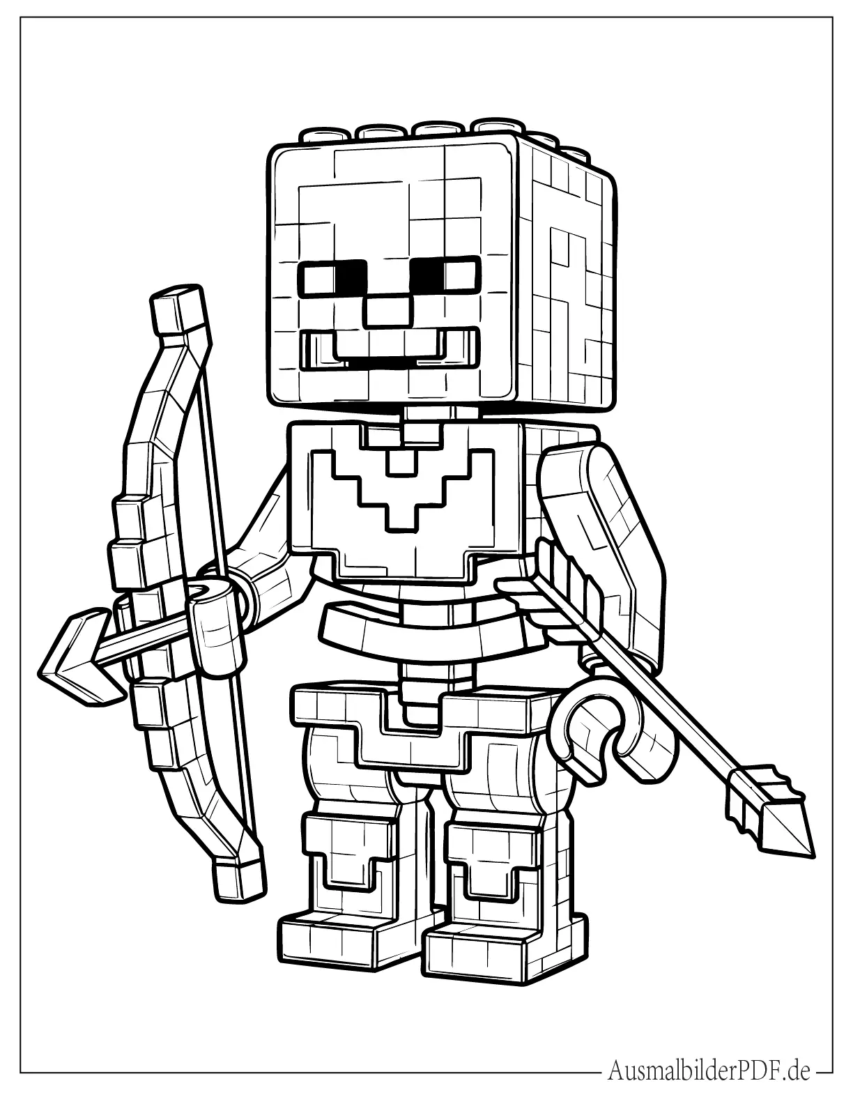 Lego Minecraft Skelett hält Bogen und Pfeil Ausmalbild