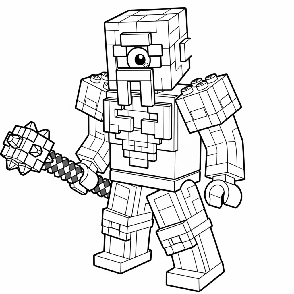 Lego Minecraft Wächterkrieger Ausmalbild zum kostenlosen Ausdrucken als PDF für Kinder und Erwachsene
