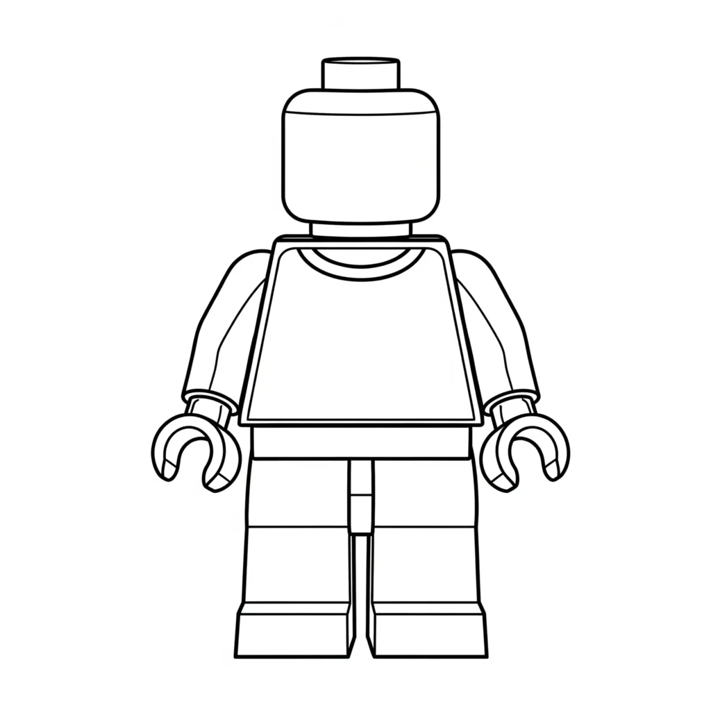 Lego Ausmalbild mit dem Umriss einer Lego Minifigur als PDF zum Ausdrucken für Kinder und Erwachsene