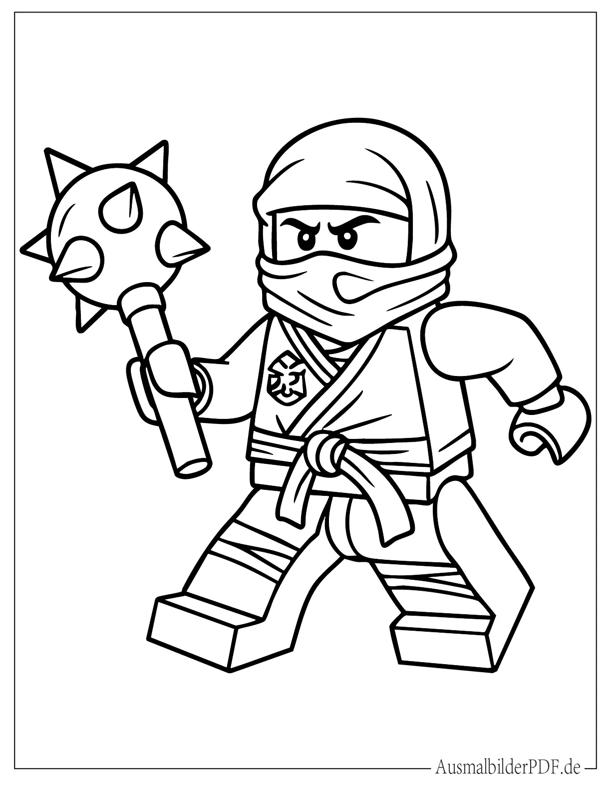 Lego Ninjago Cole hält Dreschflegel zum Ausmalen