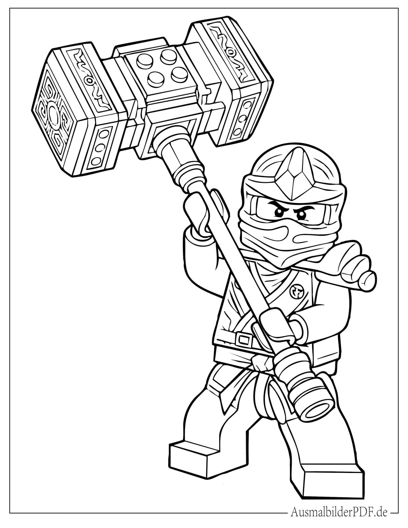 LEGO Ninjago Hammerkrieger hält großen Hammer Ausmalbild