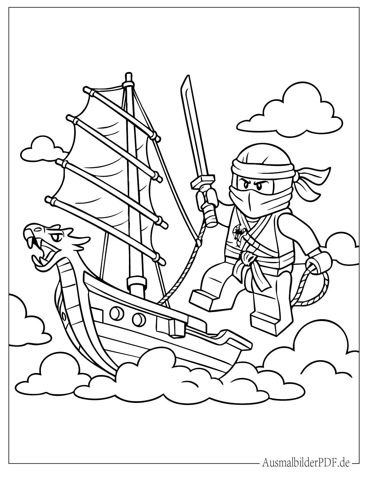 Lego Ninjago Ninja auf Schiff zum Ausmalen