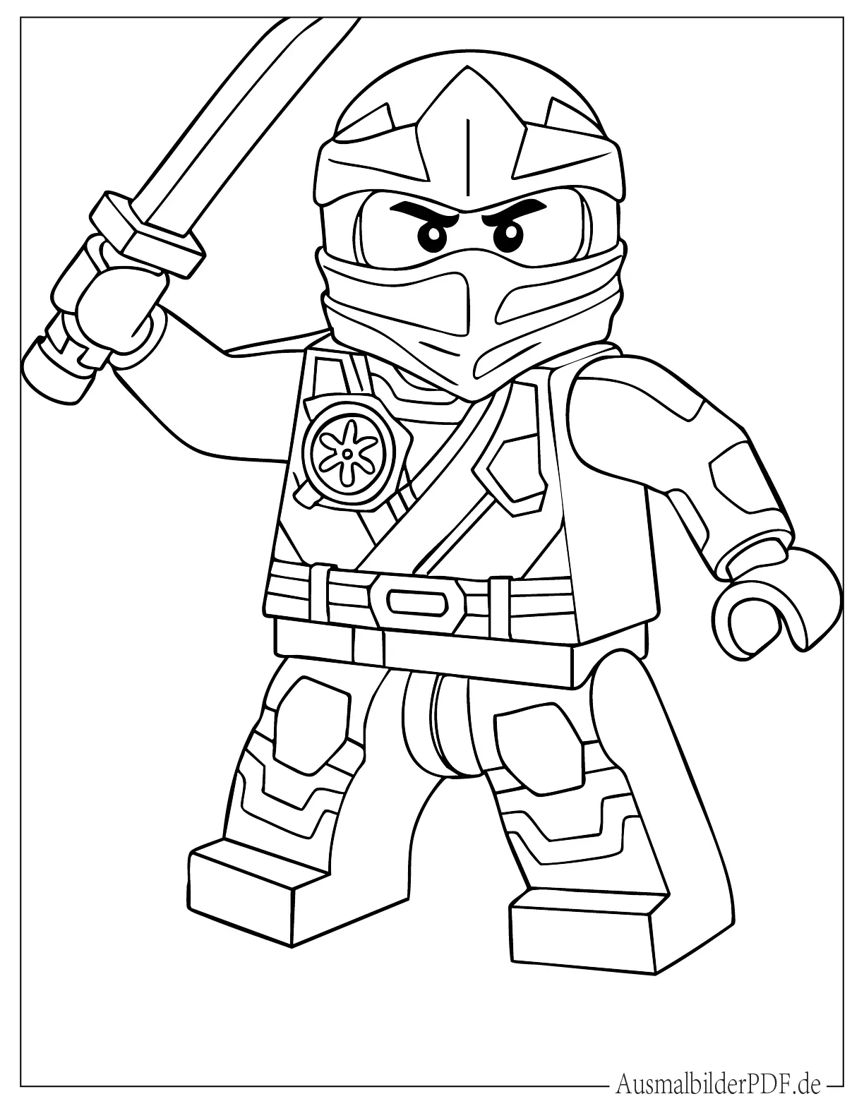 Lego Ninjago Zane Titanium hält Schwert Ausdruckbare Malvorlage