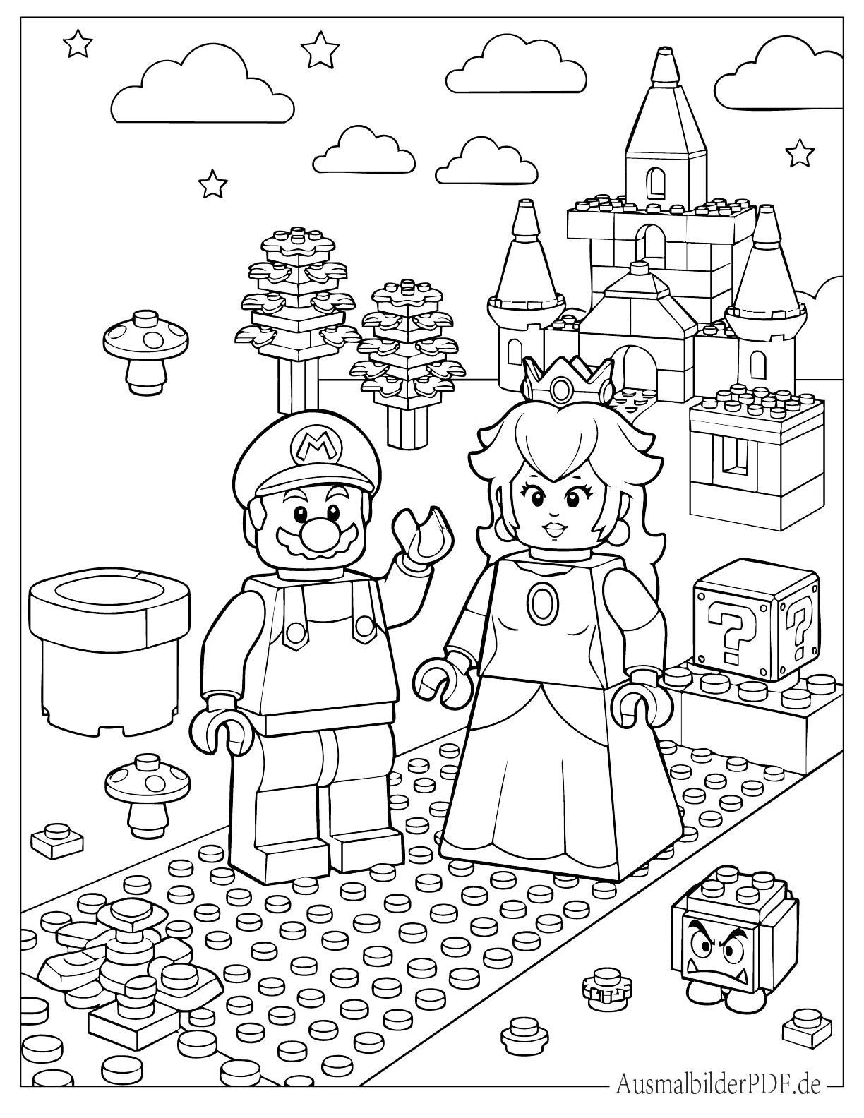 LEGO Prinzessin Peach und Mario zum Ausmalen für Kinder