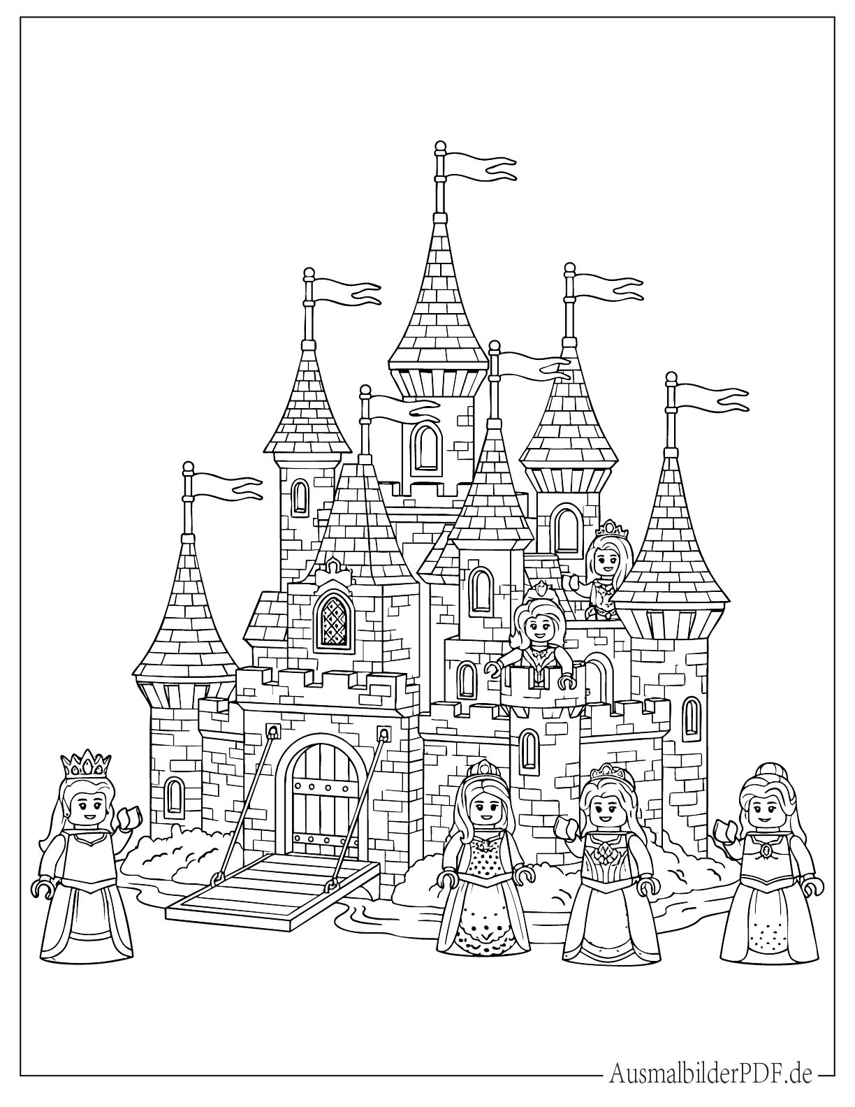 Realistisches LEGO Prinzessinnenschloss zum Ausmalen