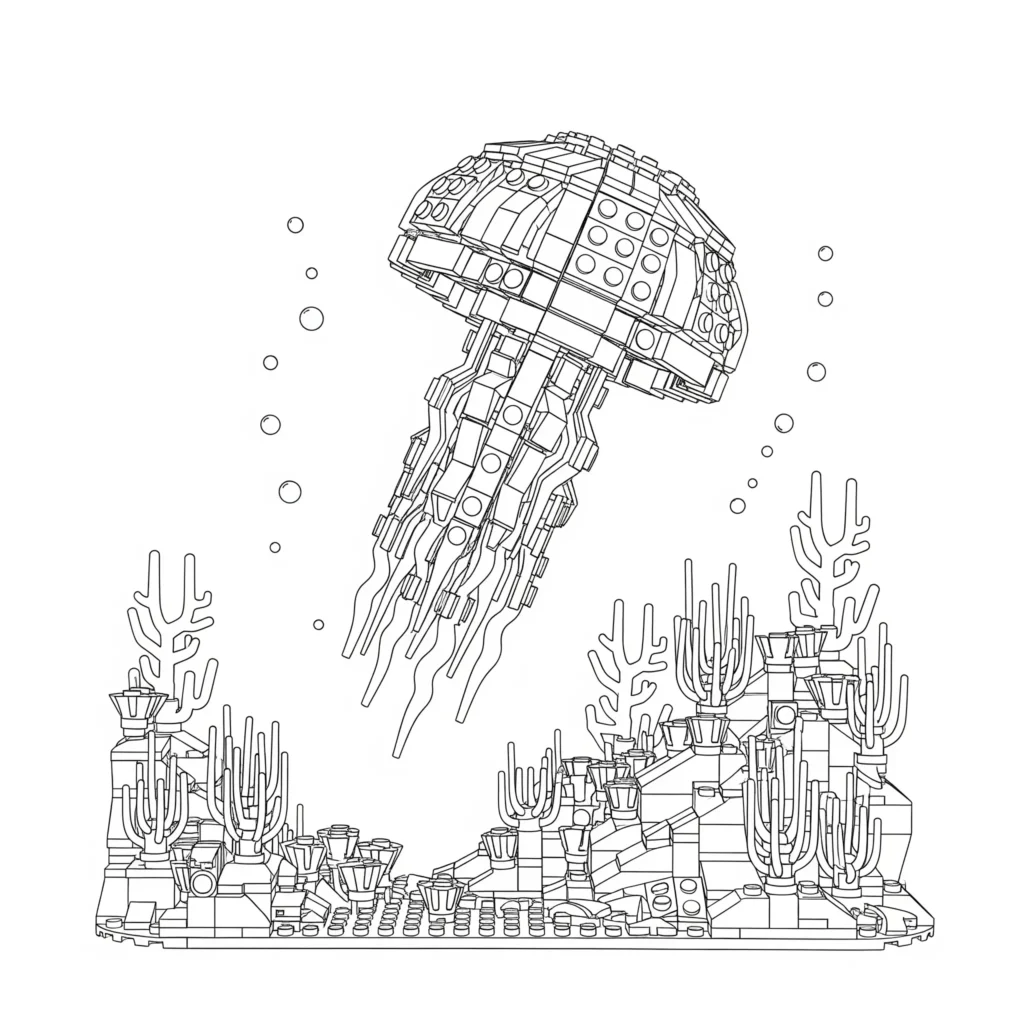 10+ Qualle Ausmalbilder (Gratis Malvorlage zum Ausdrucken) lustiges lego qualle ausmalbild mit blockförmigem körper perfekt für kinder quallen ausmalbilder zum ausdrucken kostenlos mit spaßigem baukasten look