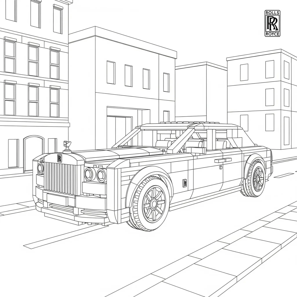 Diese kreative LEGO Rolls Royce Malvorlage ist ideal für Kinder. Jetzt als PDF speichern, ausdrucken und ausmalen.