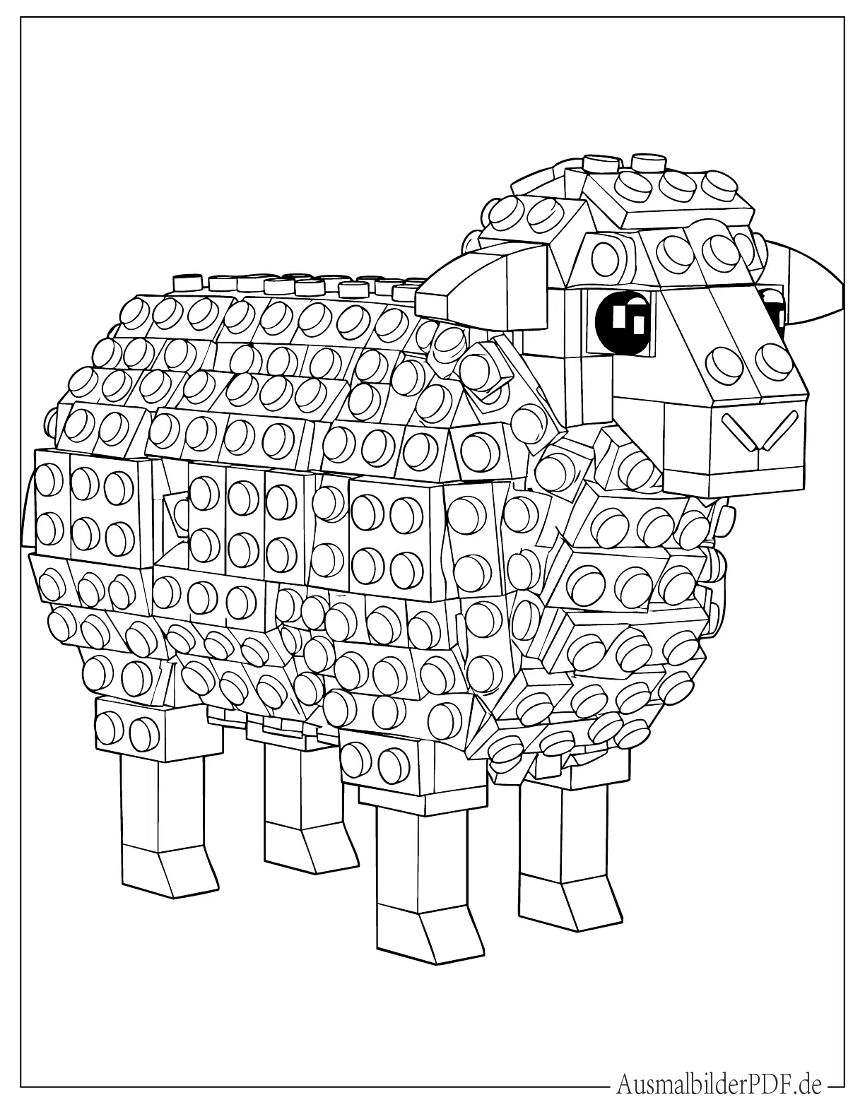 Einfaches LEGO Schaf zum Ausmalen für kleine Kinder