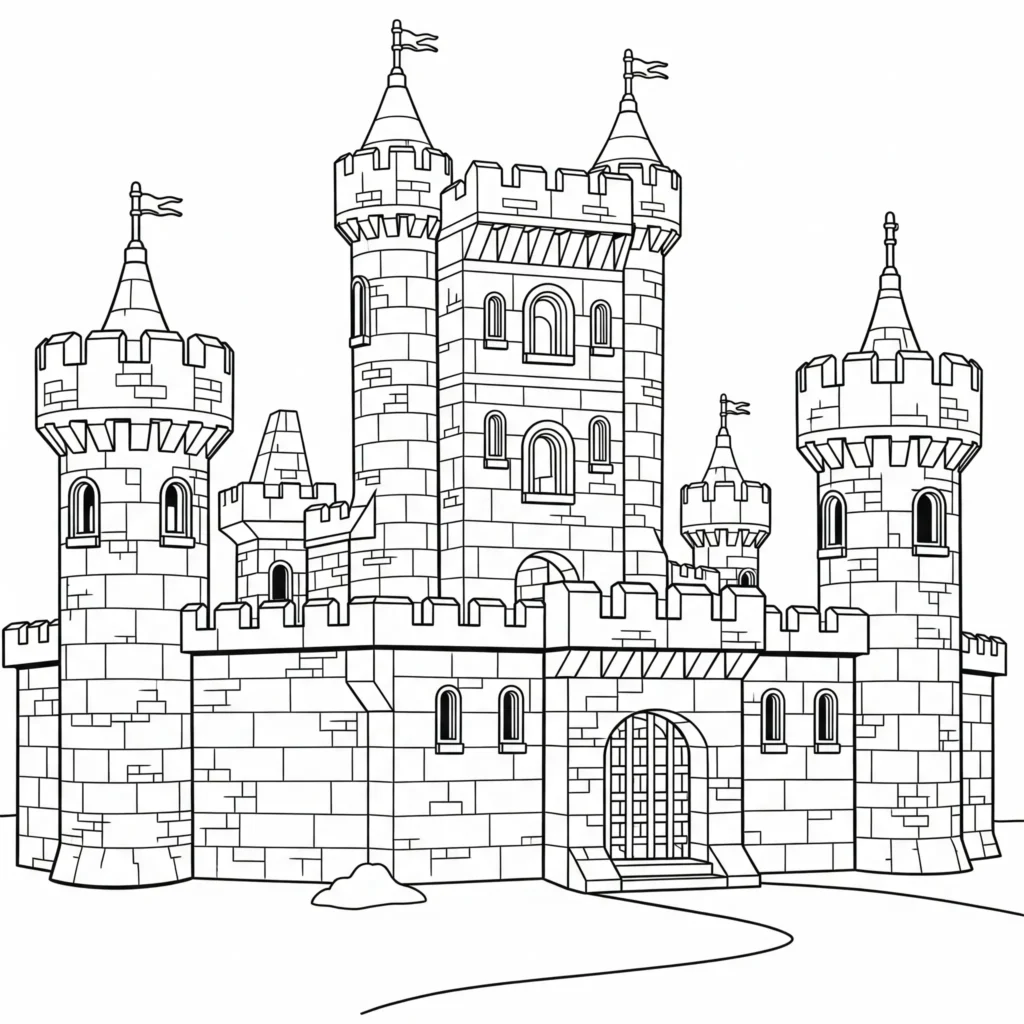 Schloss Ausmalbilder (Kostenlos Malvorlage zum Ausdrucken) Schloss mit einem lego schloss als kreative pdf vorlage für kinder zum kostenlosen ausdrucken und ausmalen