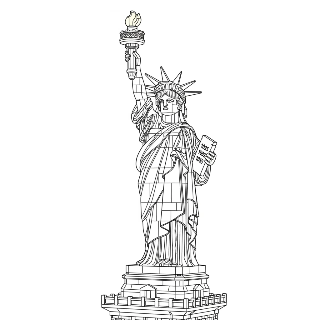 Lego Ausmalbild der Freiheitsstatue zum kostenlosen Ausdrucken als PDF für Kinder und Erwachsene