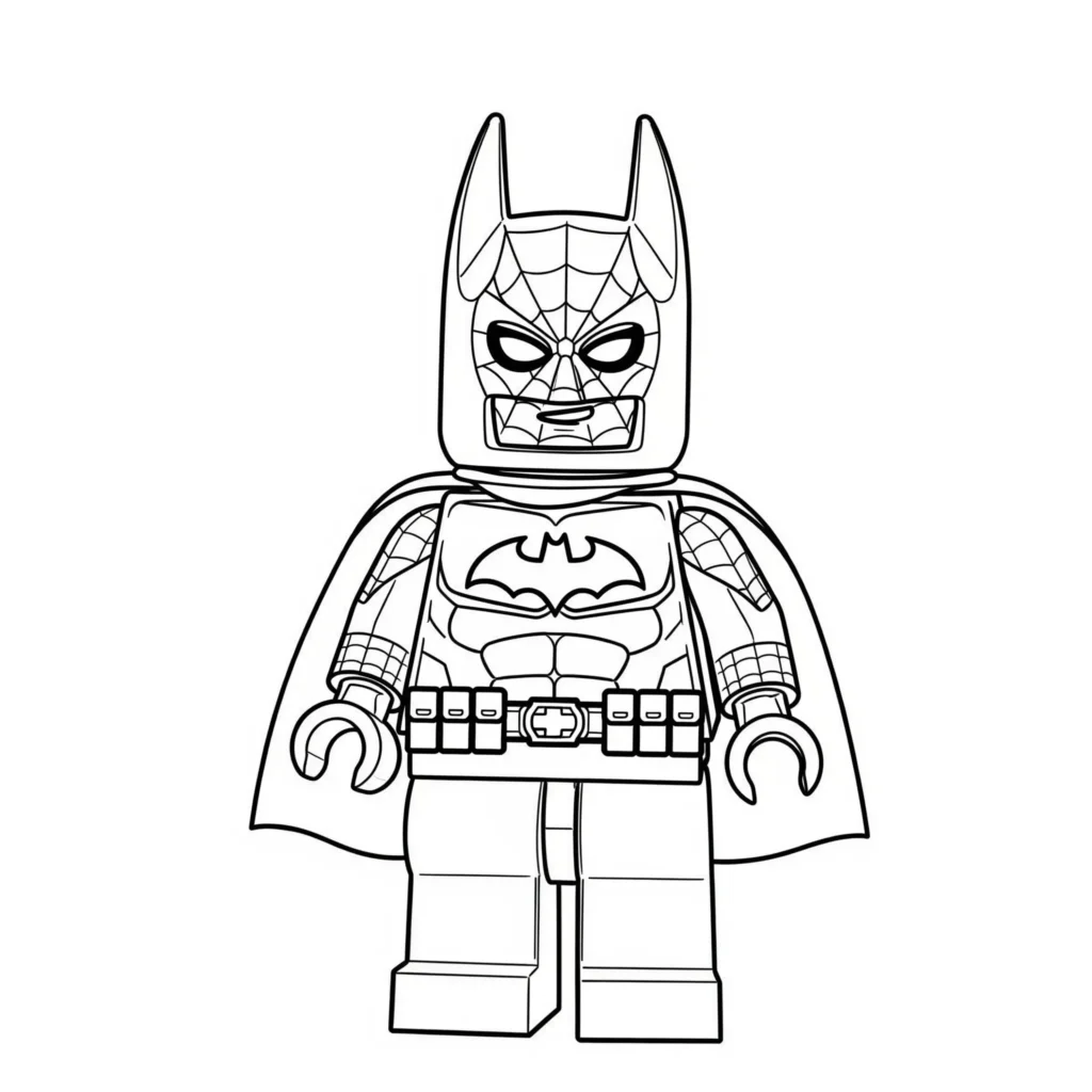 Lego Ausmalbild eines Superhelden als PDF zum Ausdrucken für Kinder und Erwachsene