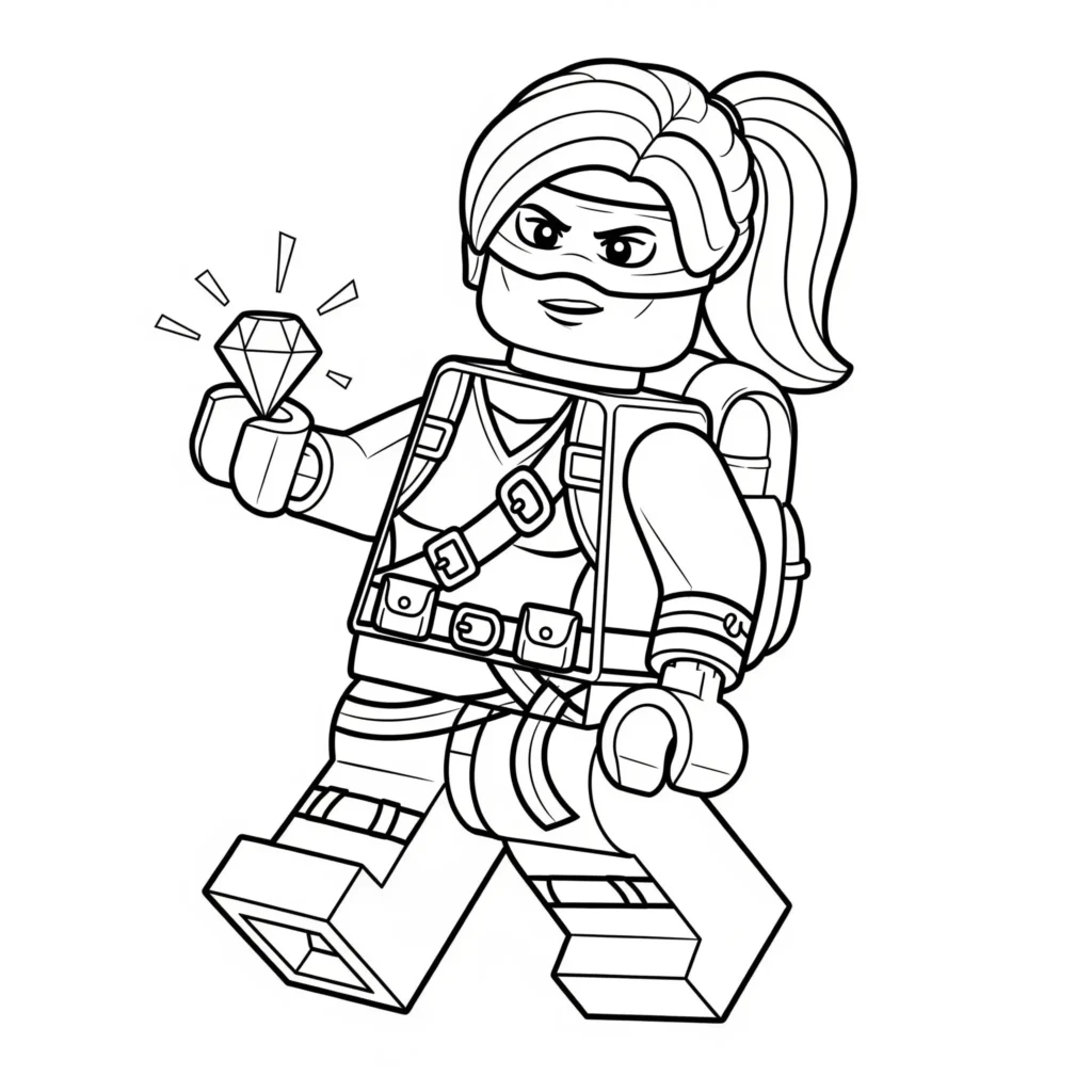 Lego einer weiblichen Diebin Ausmalbild als PDF zum Ausdrucken für Kinder und Erwachsene