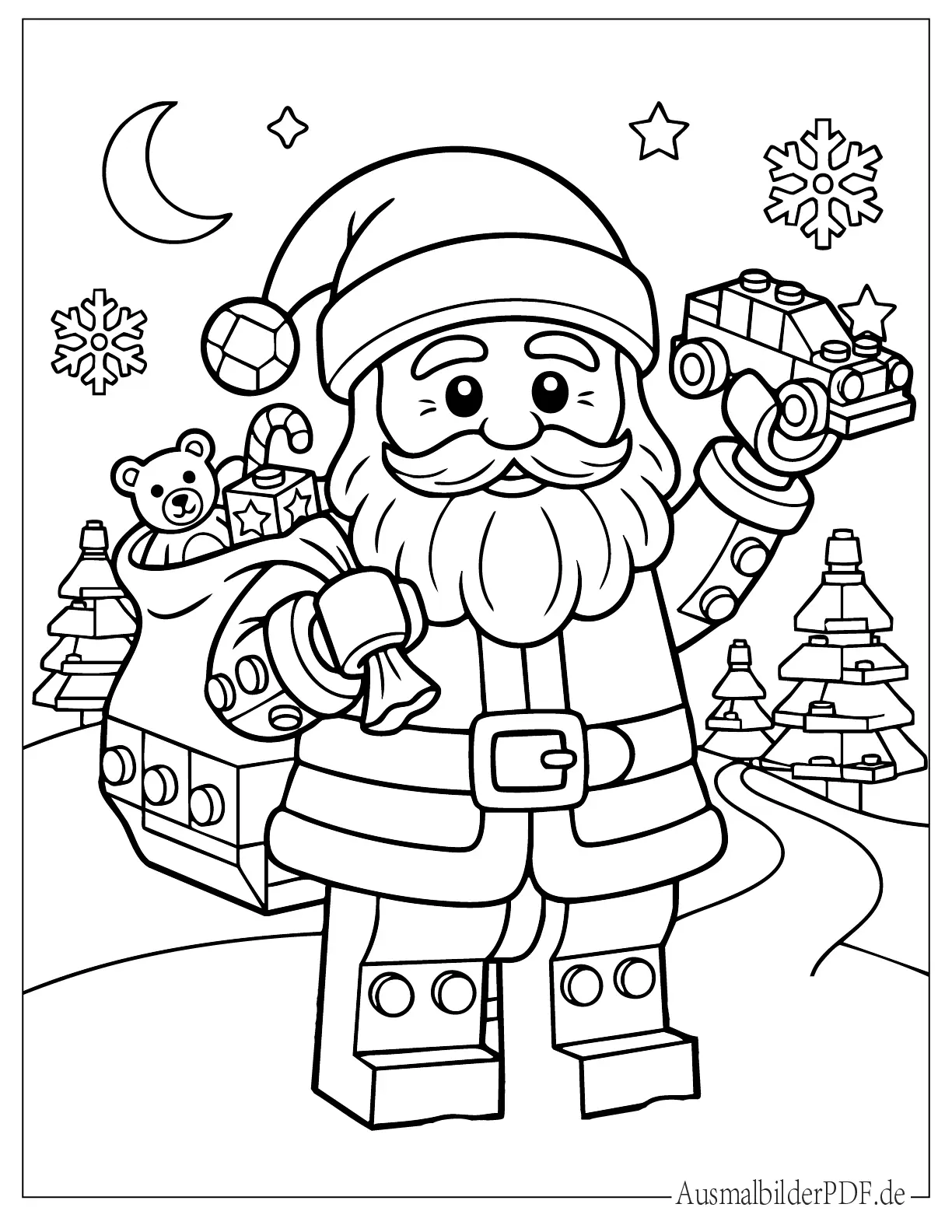 Lego Weihnachtsmann mit Geschenksack Malvorlage