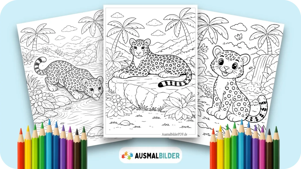 Leopard Ausmalbilder kostenlose Vorlagen zum Ausdrucken für Kinder jeden Alters