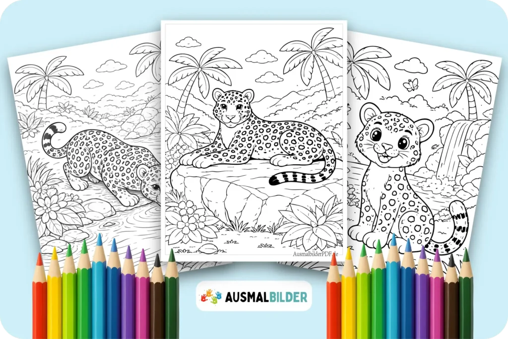 Leopard Ausmalbilder kostenlose Vorlagen zum Ausdrucken für Kinder jeden Alters