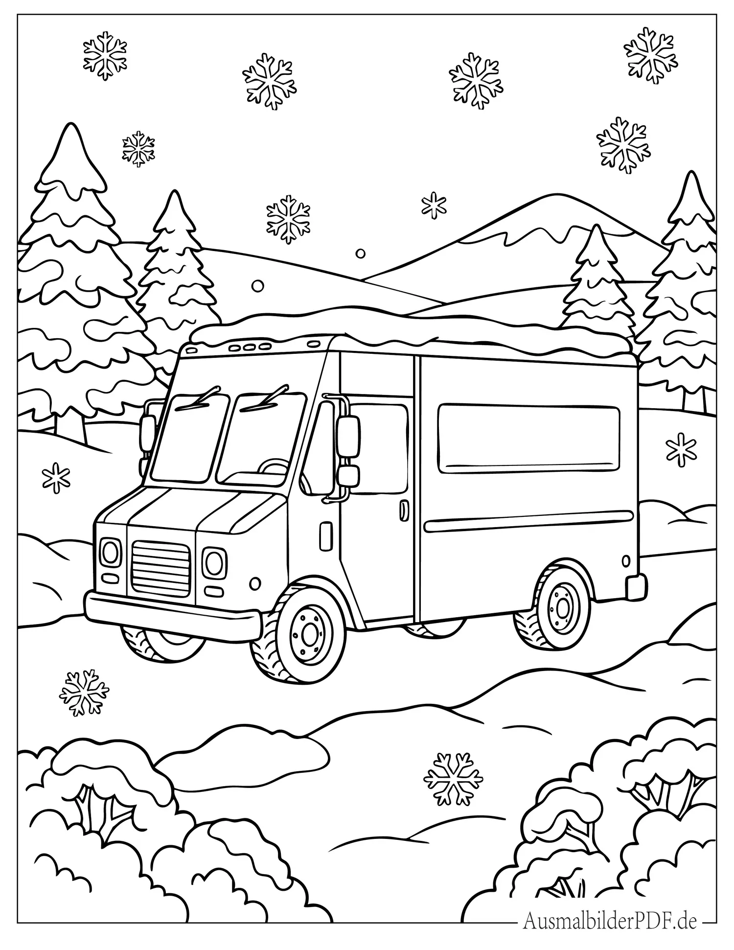 Lieferwagen im Schnee Ausmalbild