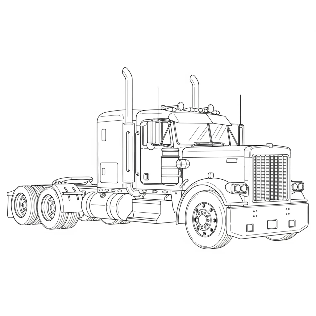 LKW Ausmalbilder mit mehreren LKWs nebeneinander, ideal für Kinder und perfekt geeignet für LKW Ausmalbilder zum Ausdrucken