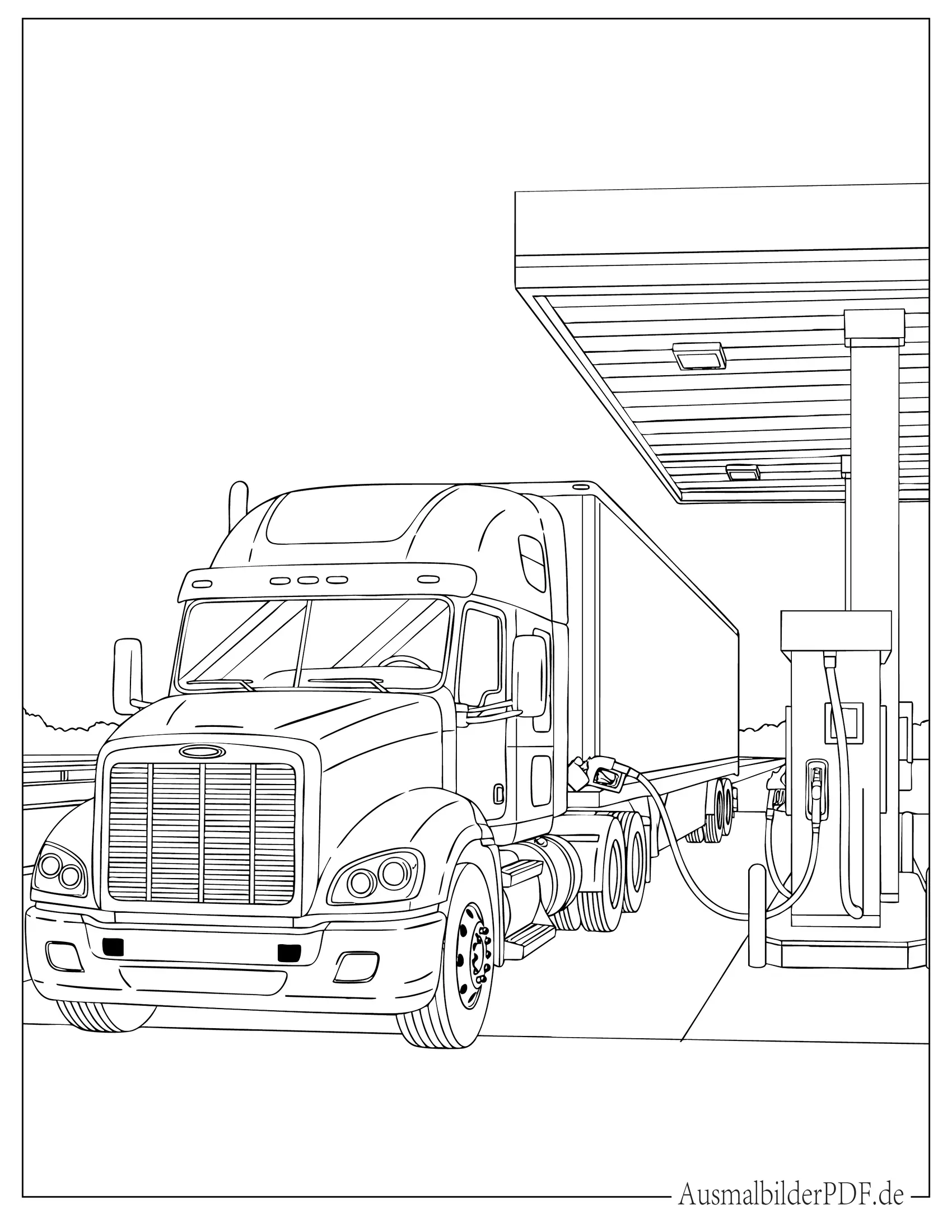 LKW an einer Tankstelle zum Ausmalen