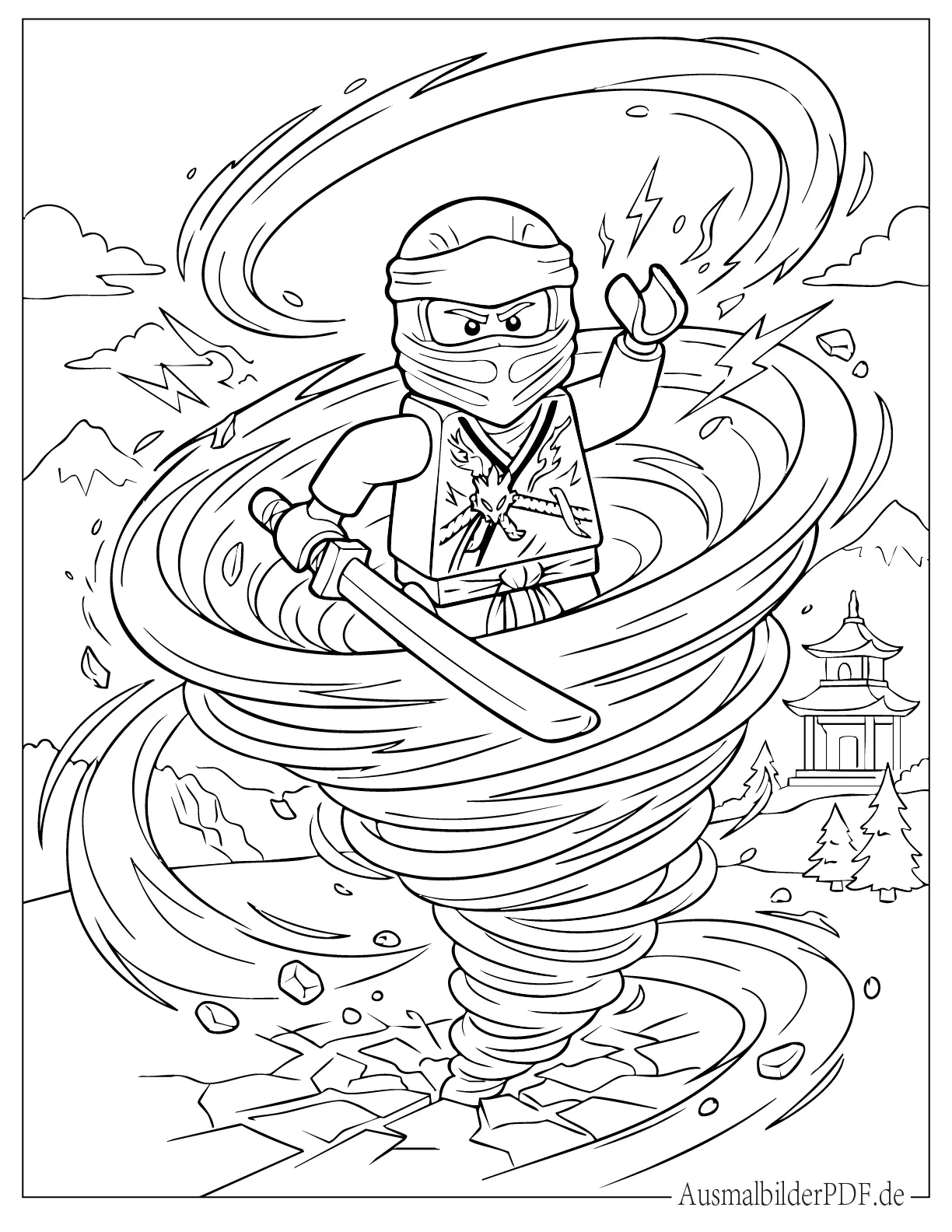 LEGO Ninjago Lloyd in einem Spinjitzu Tornado Ausmalbild