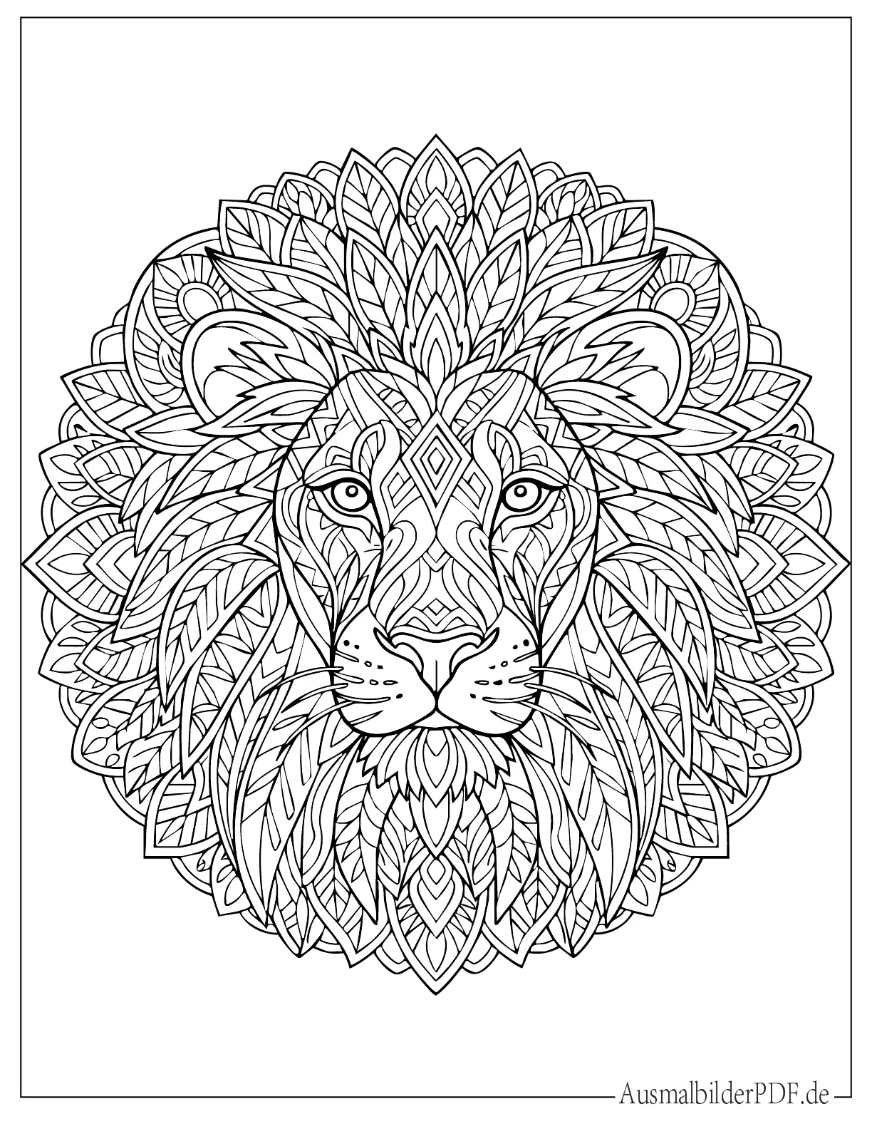 10+ Löwe Ausmalbilder (Kostenlose Malvorlagen zum Ausmalen) Detailliertes Löwenkopf-Mandala zum Ausmalen