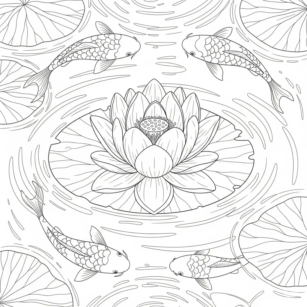 30+ Blumen Ausmalbilder (Gratis Malvorlage zum Ausdrucken) Ausmalbild mit einer Lotusblume, die ruhig auf einem Teich schwimmt, als PDF zum Ausdrucken für Kinder und Erwachsene