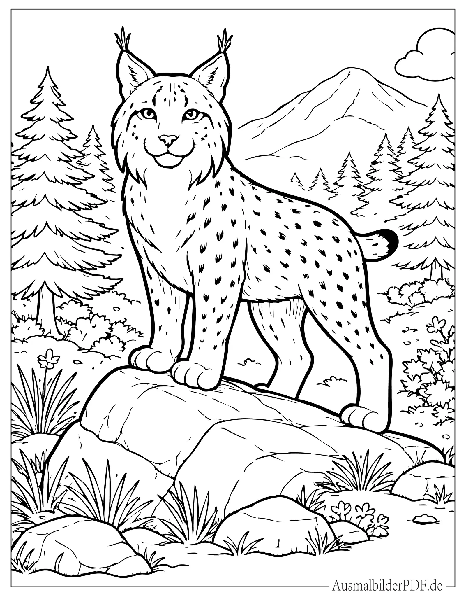 Luchs auf Felsen Ausmalbild zum Ausdrucken