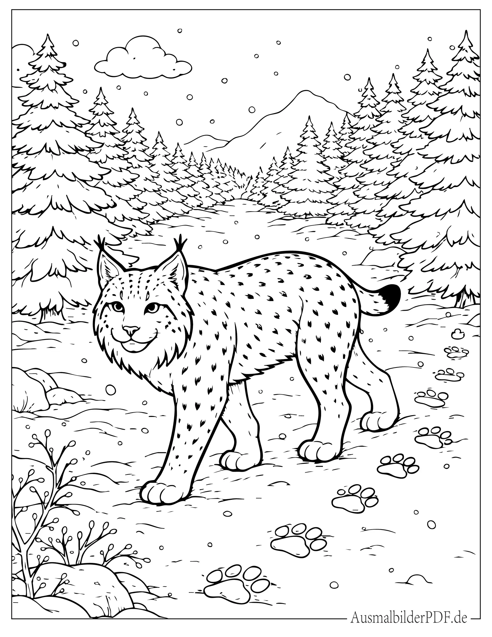 Realistischer Luchs im verschneiten Wald Malvorlage