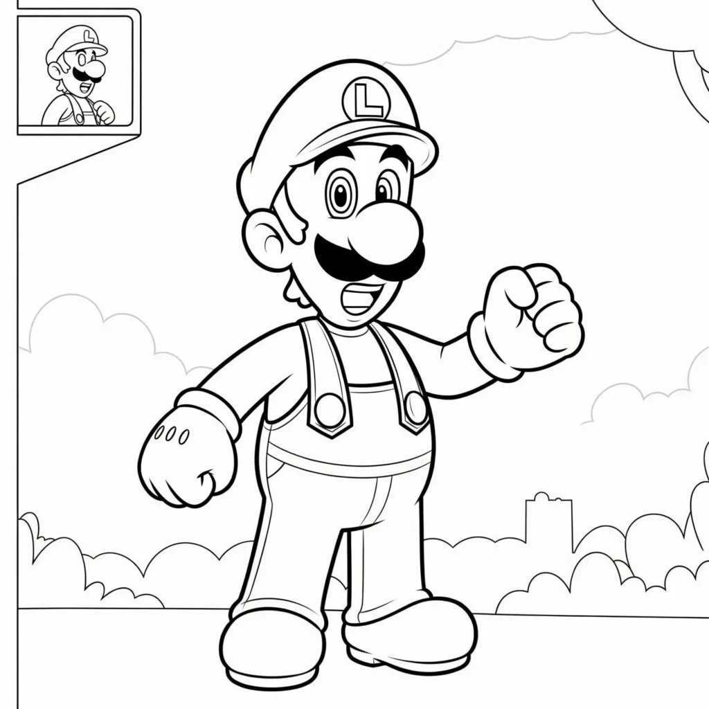 Lade hier dein kostenloses Luigi Ausmalbild als PDF herunter. Perfekt zum Ausdrucken und Ausmalen für Kinder und Erwachsene.