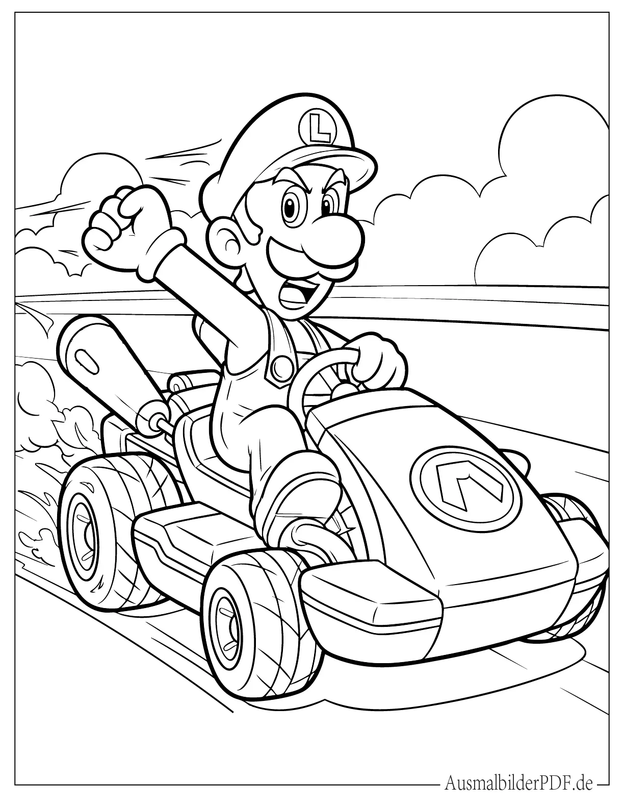 10+ Luigi Ausmalbilder (Kostenlos Malvorlagen zum Ausdrucken) Mario Kart Luigi fährt einen Kart Malvorlage zum Ausdrucken