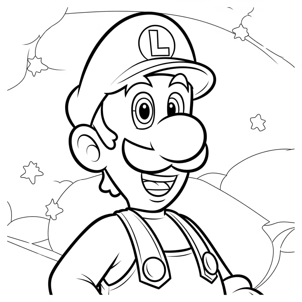 Luigi lachend und fröhlich Ausmalbild, perfekt zum Ausdrucken und Ausmalen für Kinder