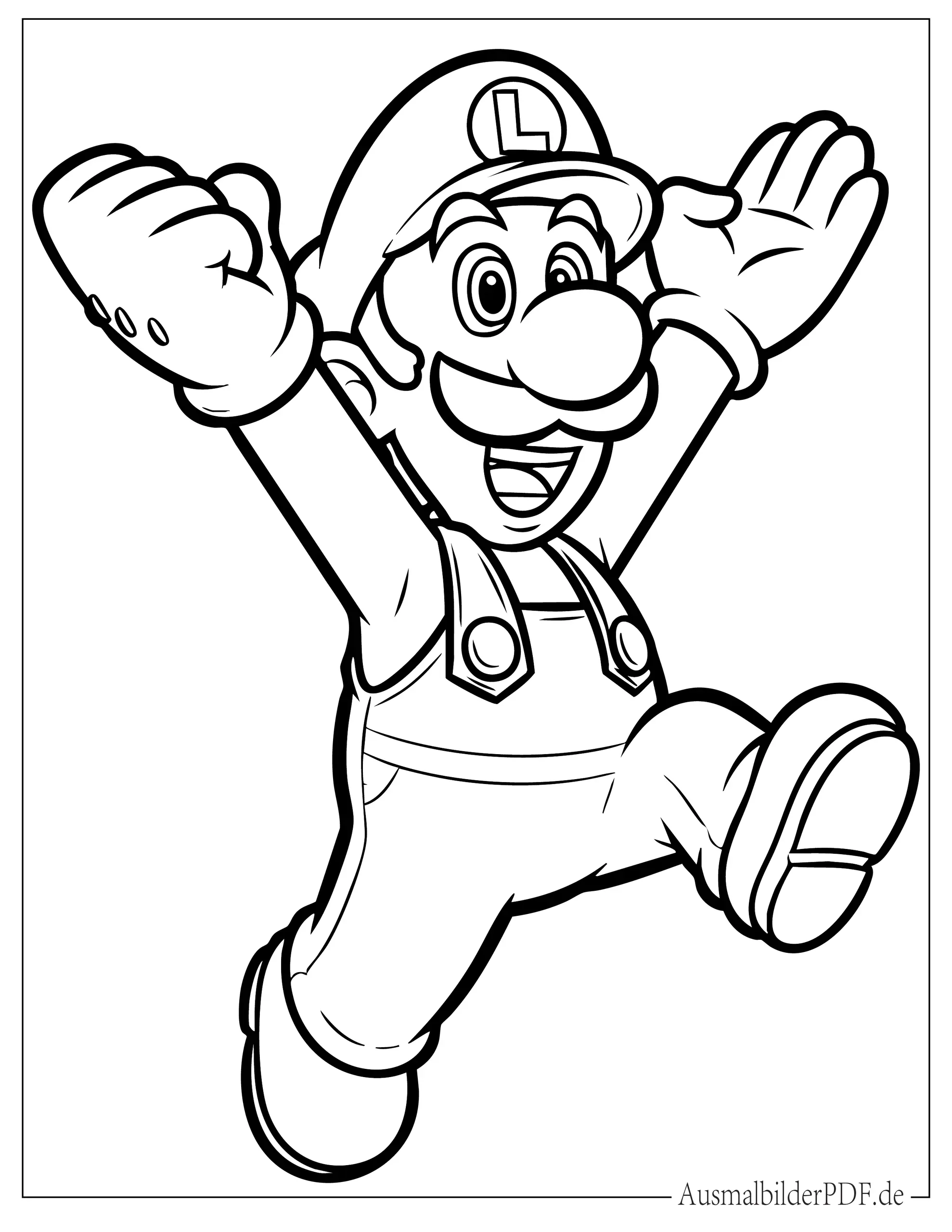 10+ Luigi Ausmalbilder (Kostenlos Malvorlagen zum Ausdrucken) Luigi springt hoch einfaches Malvorlage für Kinder