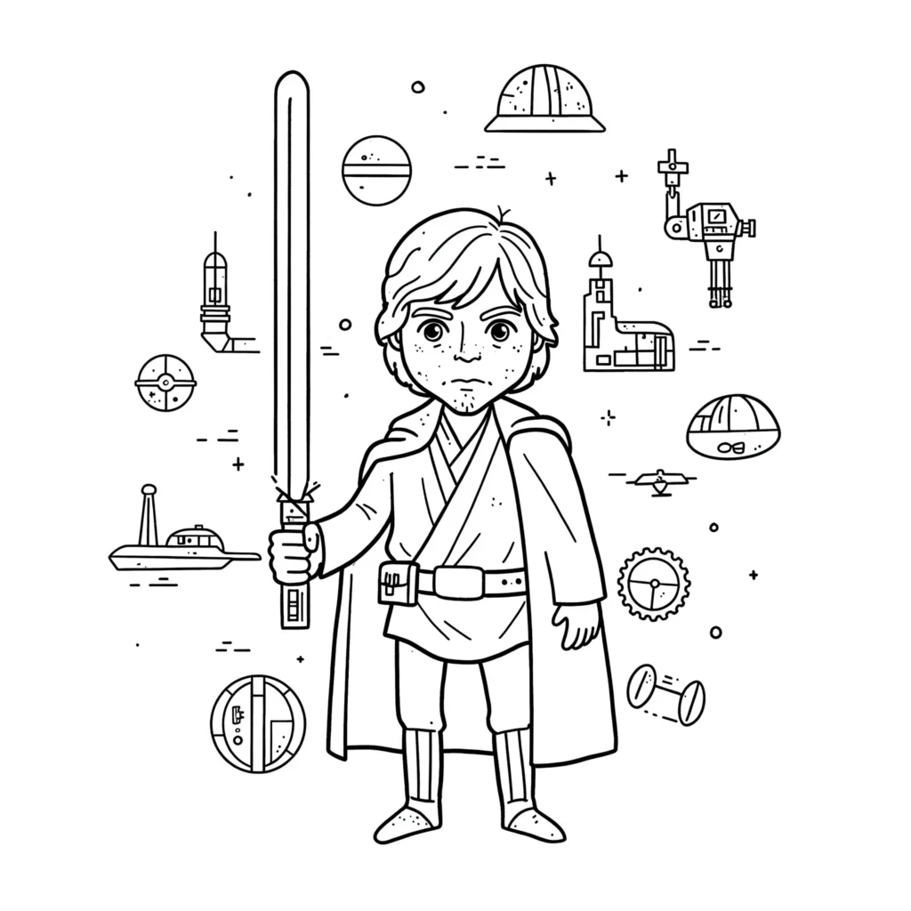24 Star Wars Ausmalbilder (Gratis Malvorlage zum Ausdrucken) Kostenlose Star Wars Ausmalvorlage von Luke Skywalker mit Lichtschwert zum Ausdrucken und Ausmalen