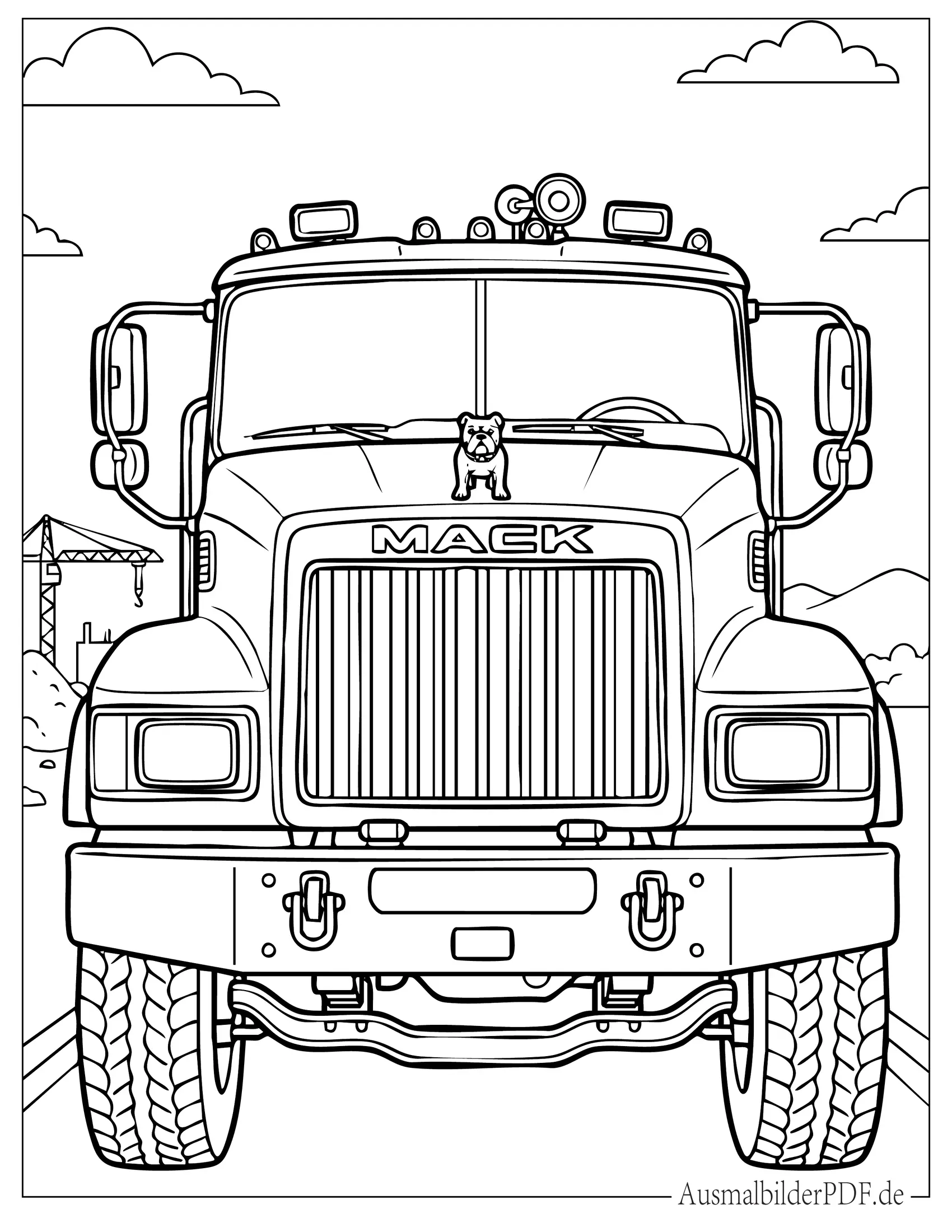 Realistischer MACK Truck Frontansicht Ausmalbild
