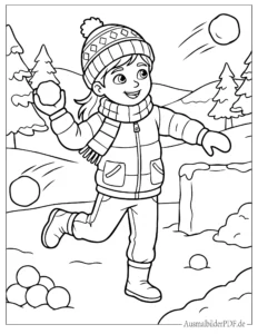 Mädchen Schneeballschlacht Ausmalbild
