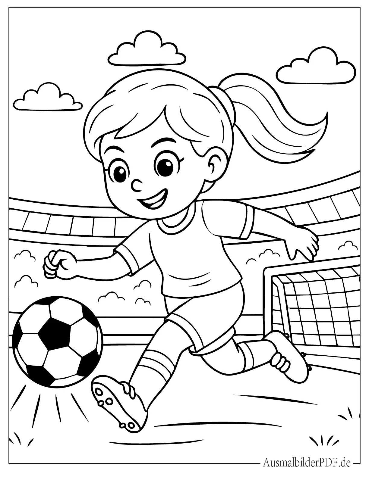 Kleines Mädchen kickt Fußball Malbild