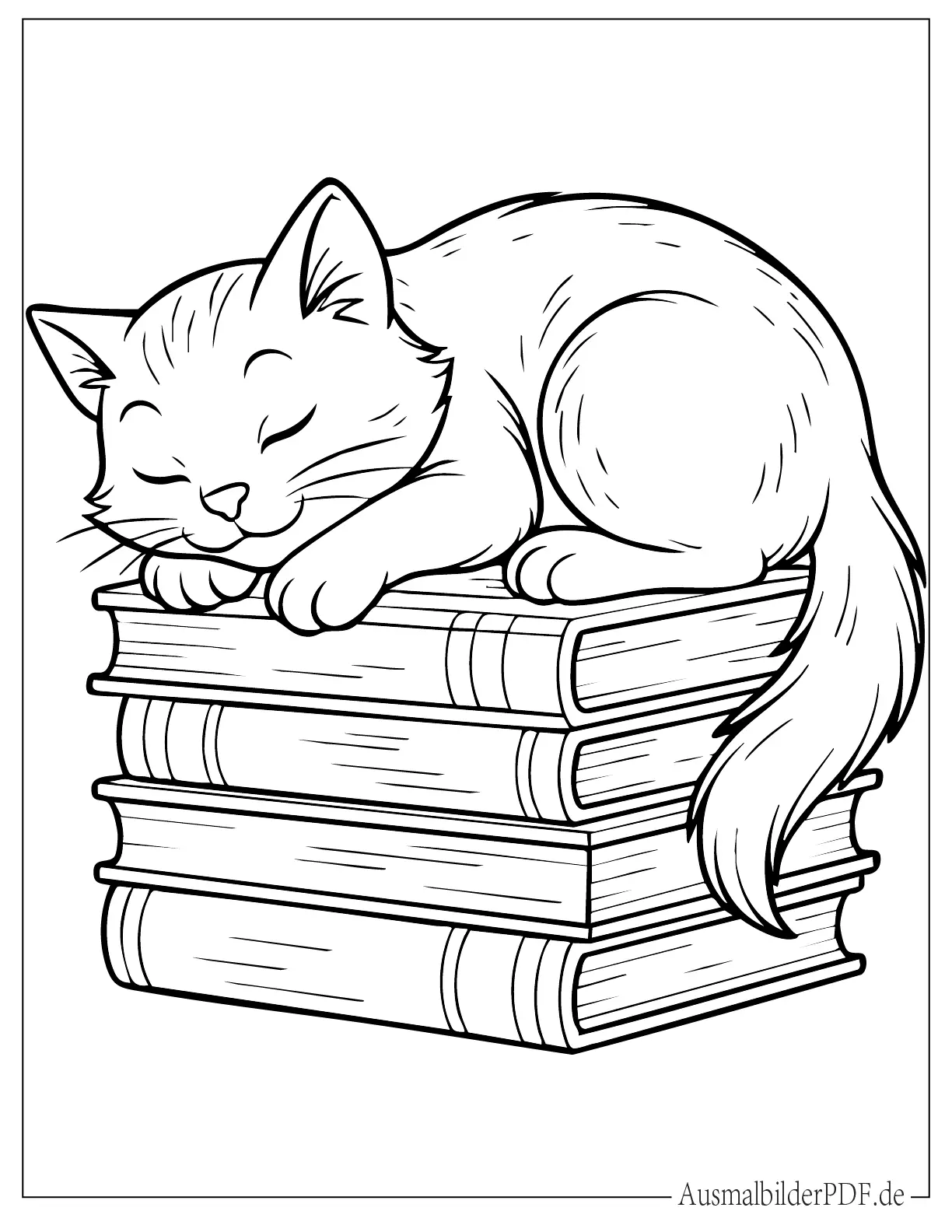 Malvorlage Katze schläft auf Büchern
