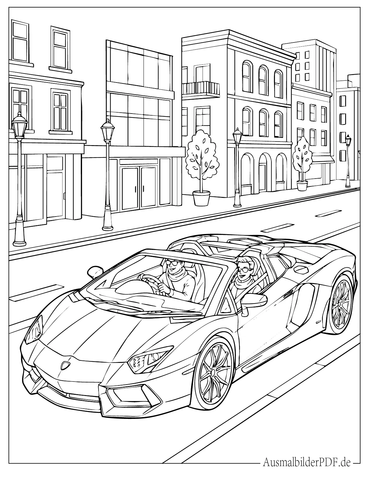 Malvorlage Lamborghini Cabrio fährt in der Stadt