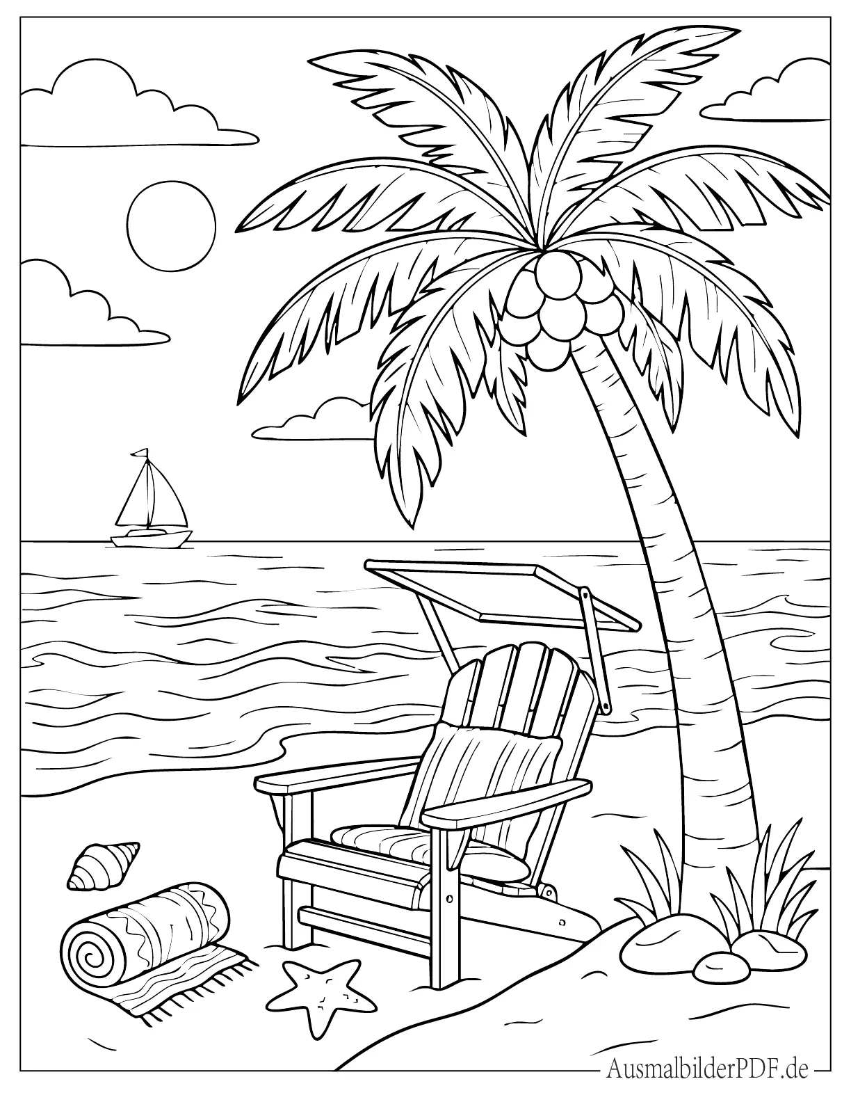 Malvorlage Palme mit Strandstuhl