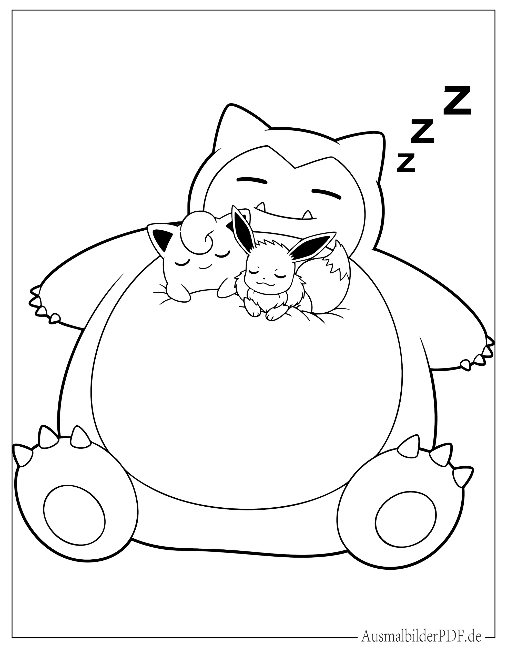 10+ Kostenlos Pokémon Relaxo Ausmalbilder zum Ausdrucken Malvorlage von Relaxo als Kissen für andere Pokémon (Evoli und Pummeluff)