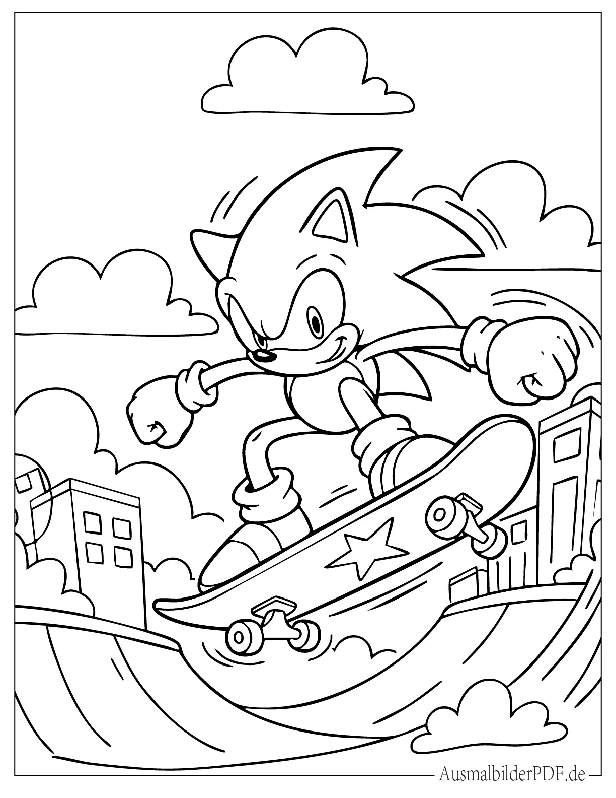 10+ Sonic Ausmalbilder (Gratis Malvorlagen zum Ausdrucken) Malvorlage Sonic auf einem Skateboard
