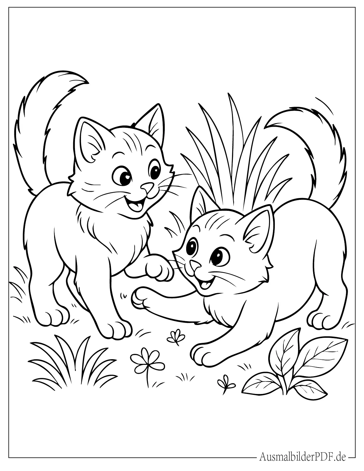 Malvorlage zwei Katzen spielen fröhlich