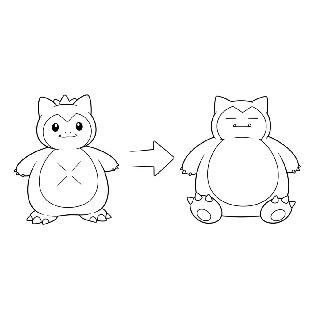 Relaxo Ausmalbilder (Gratis Pokémon Malvorlage zum drucken) Ausmalbild von Mampfaxo und Relaxo, die Entwicklungsstufen von Pokémon zum Ausdrucken und Ausmalen