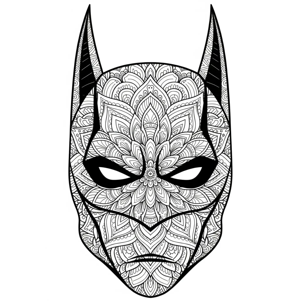 Mandala Ausmalbild mit Batman Maske zum Ausdrucken und Ausmalen für Kinder und Erwachsene