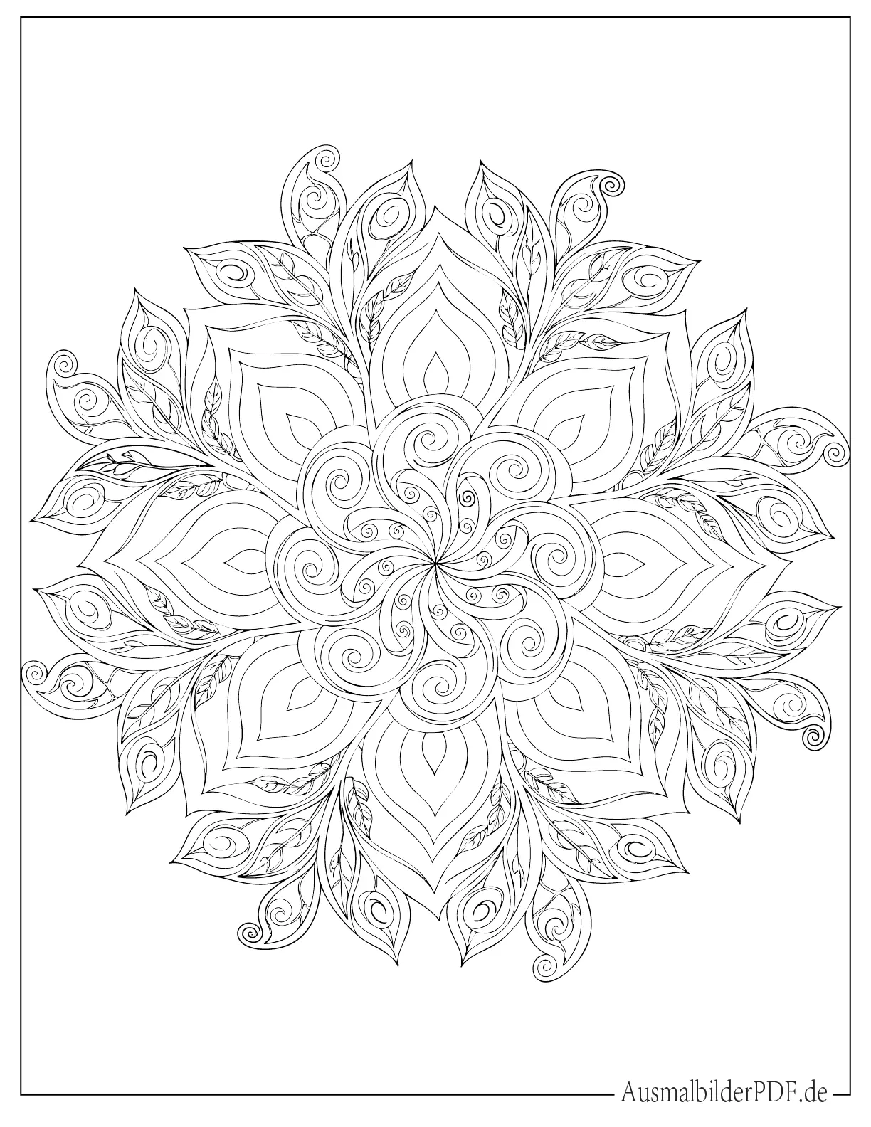 Detailliertes Blumen Mandala Ausmalbild für Erwachsene